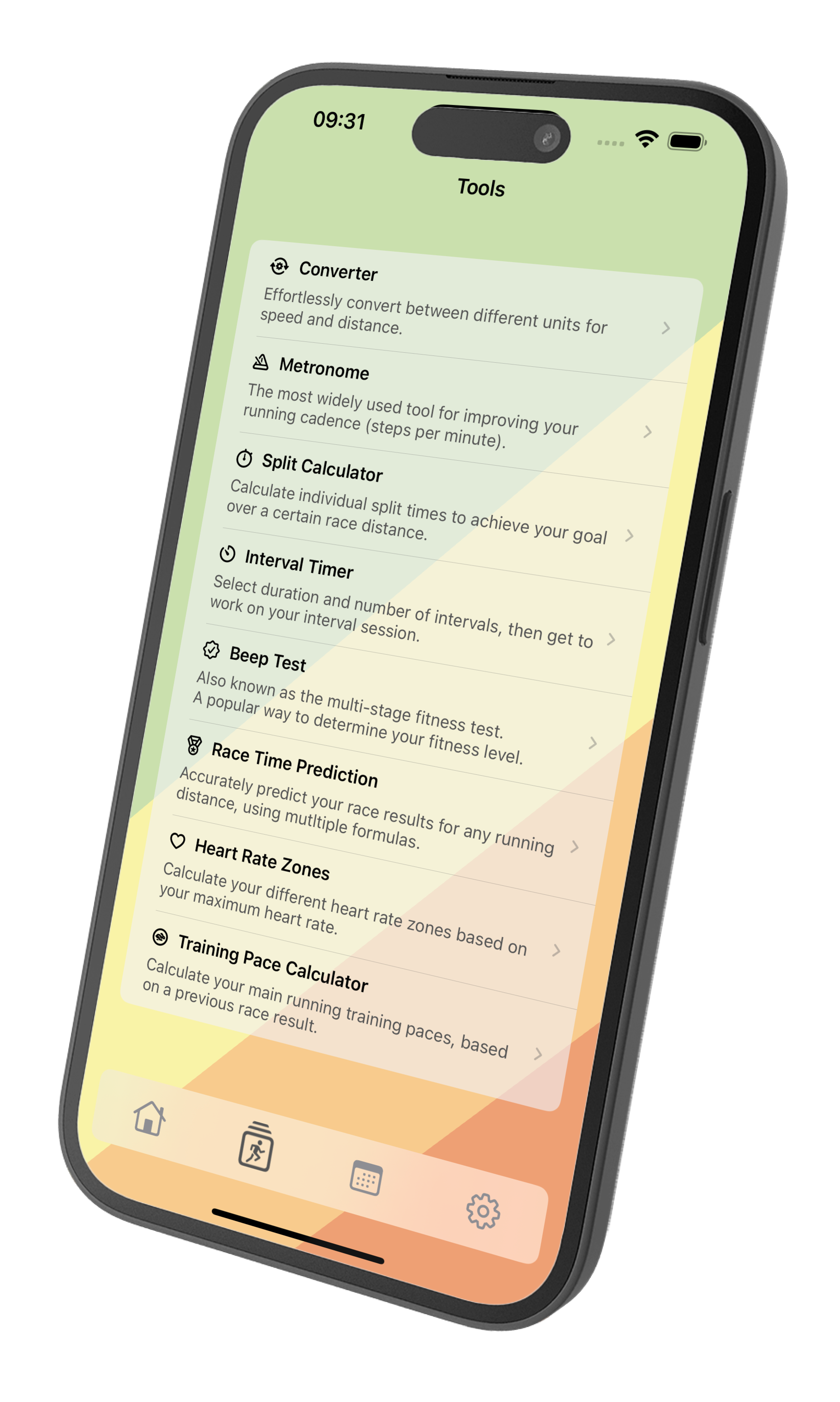 PaceMe tools on iPhone