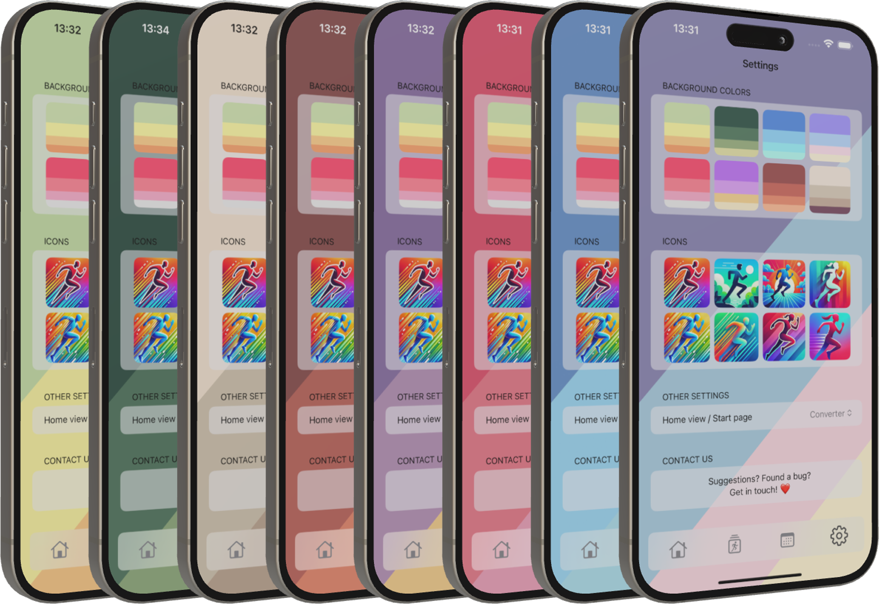 PaceMe color and icon customization options