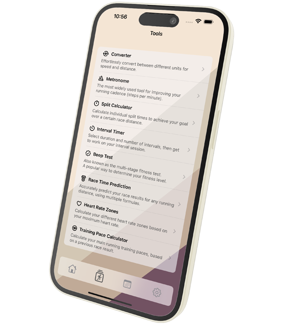 PaceMe tools screen